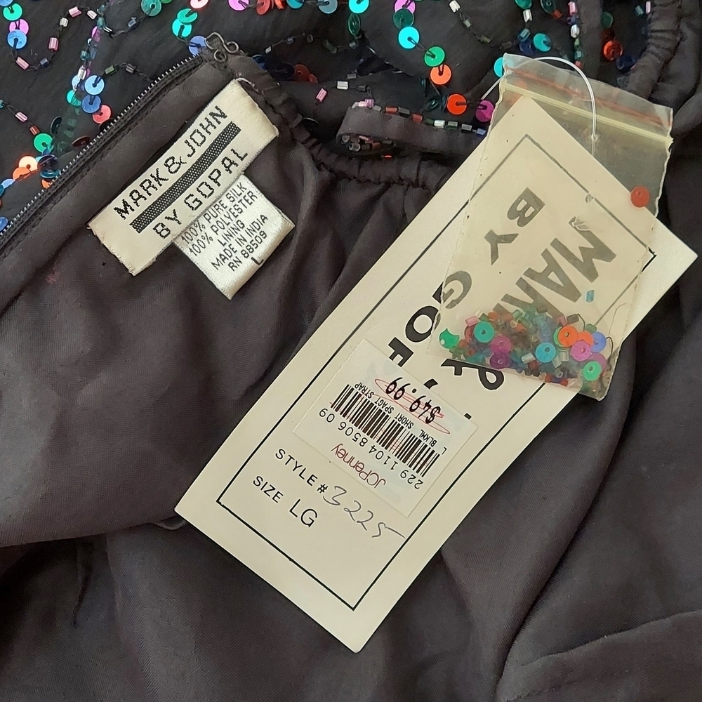 Vintage NOS 90's 100% Silk Colorful Bead And Sequin Mini Dress ~sz L - Picture 7 of 8